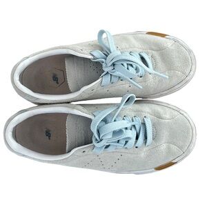 New Balance Light Gray Suede Sneakers with Light Blue Laces